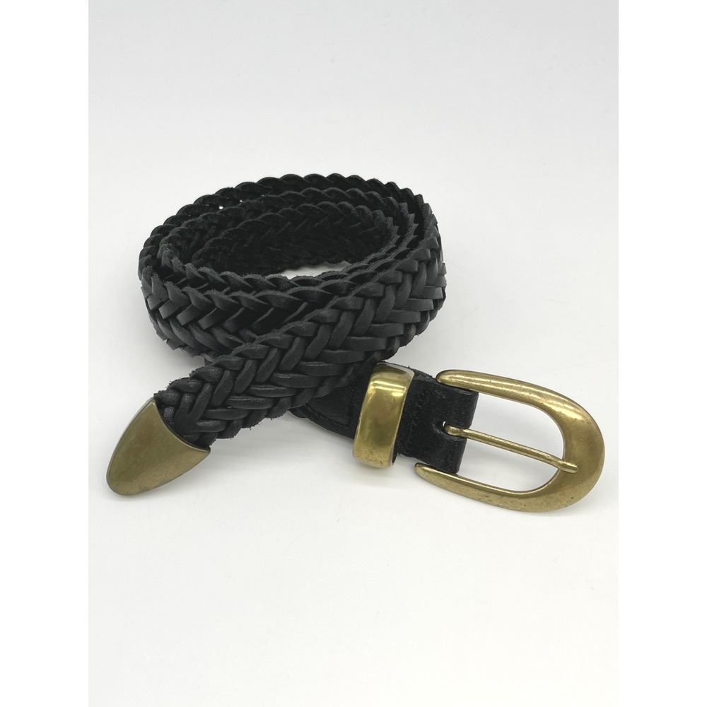 Capezio Braided Leather Belt Women S/M Black Woven Boho Western Vintage 80s